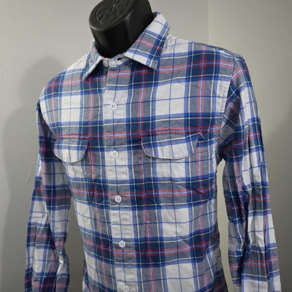 Bonobos Flannel Button Up Mens M Slim Fit Blue Gray Plaid Flap Pockets